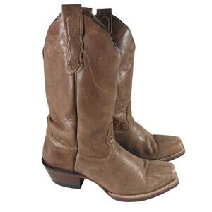 NOCONA! GORGEOUS COGNAC BROWN WEATHERED GENUINE LEATHER COWBOY BOOTS! SZ 6B